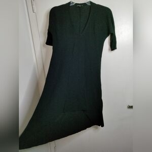 Eileen Fisher (Sz M) Black 100% Wool Stretch V-Neck SS Asymmetrical Tunic Dress